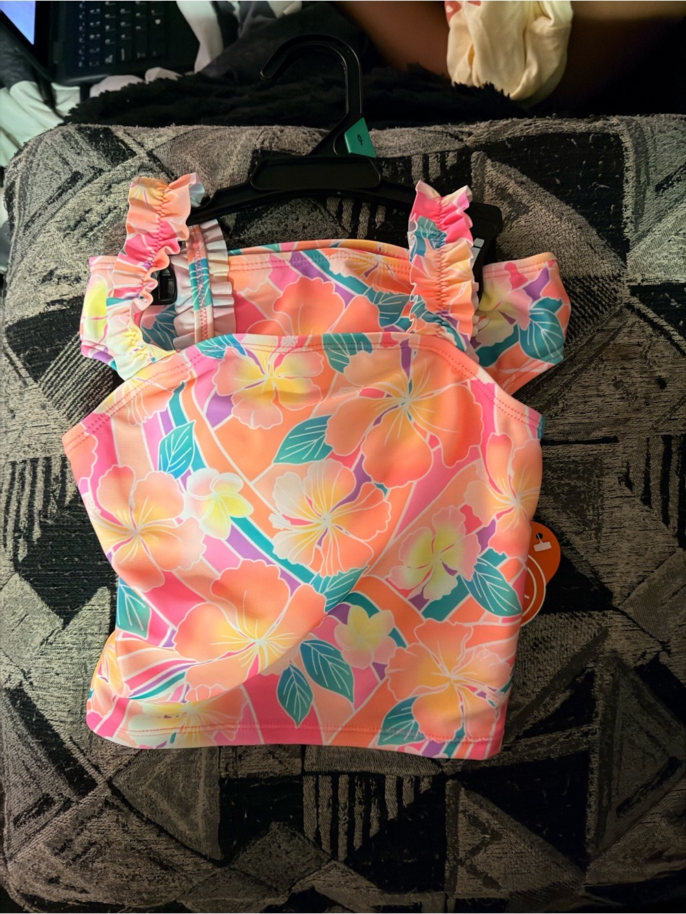 wonder nation Peach Floral Ruffle-strap Tankini Top